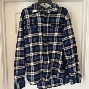 Orvis Mens Flannel Jacket Size XL Shirt Jacket Blue Plaid Heavyweight Outdoor
